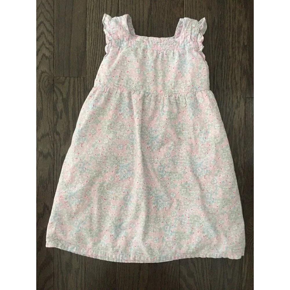 Baby Gap Dress Girl Sz 4 White Floral Print Ruffle Sleeves Casual‎ Sundress